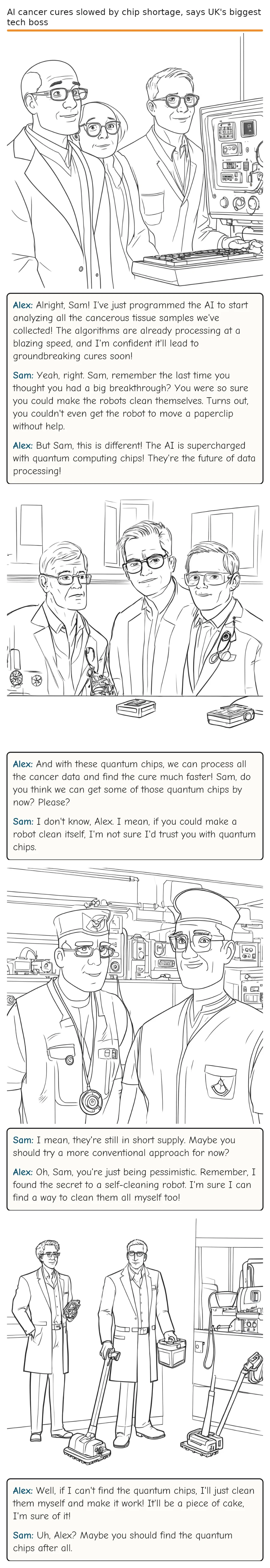 AI cancer cures slowed by chip shortage, says UK's biggest tech boss — comic strip