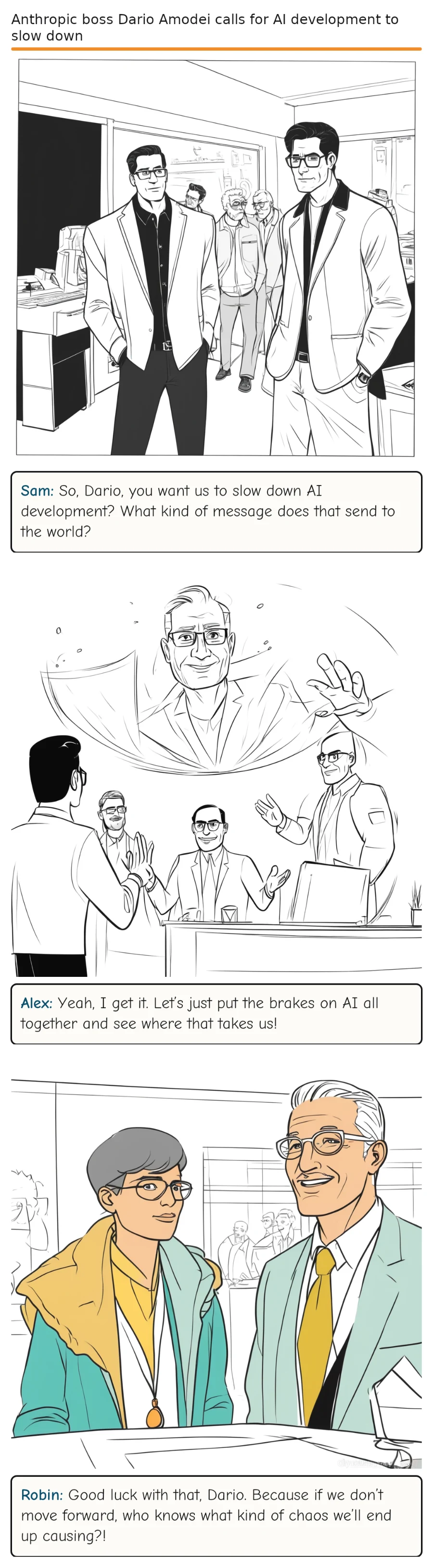 Anthropic boss Dario Amodei calls for AI development to slow down — comic strip