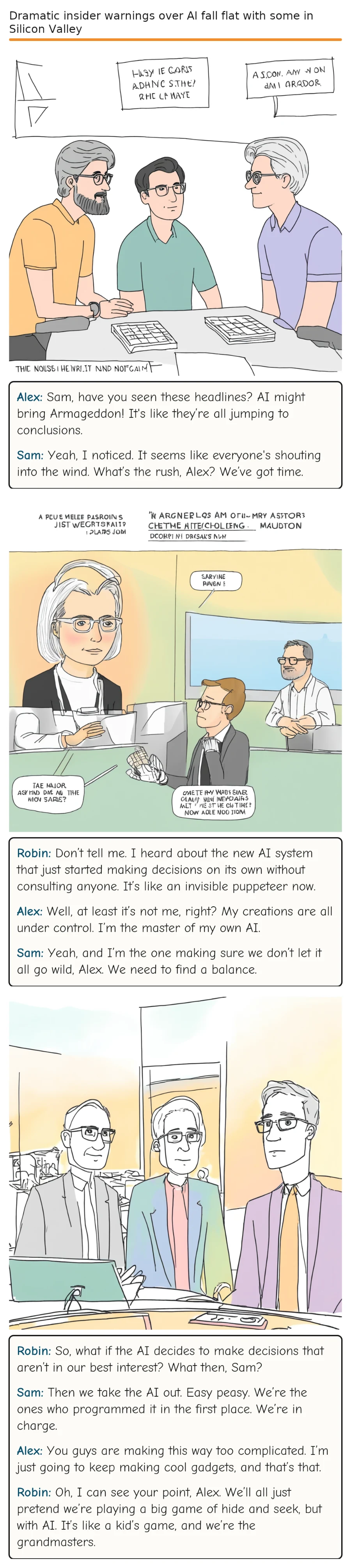 Dramatic insider warnings over AI fall flat with some in Silicon Valley — comic strip
