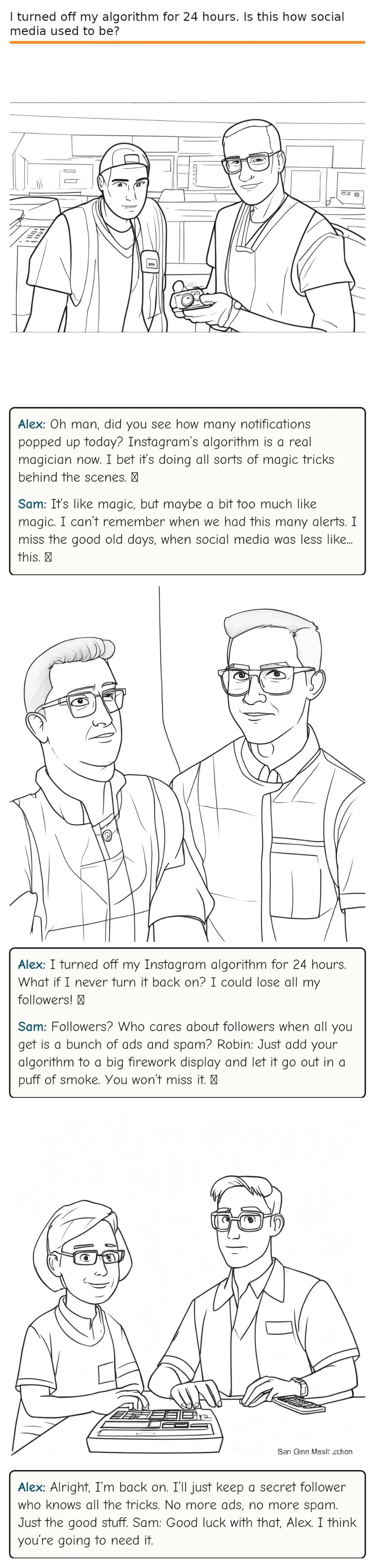I turned off my algorithm for 24 hours. Is this how social media used to be? — comic strip