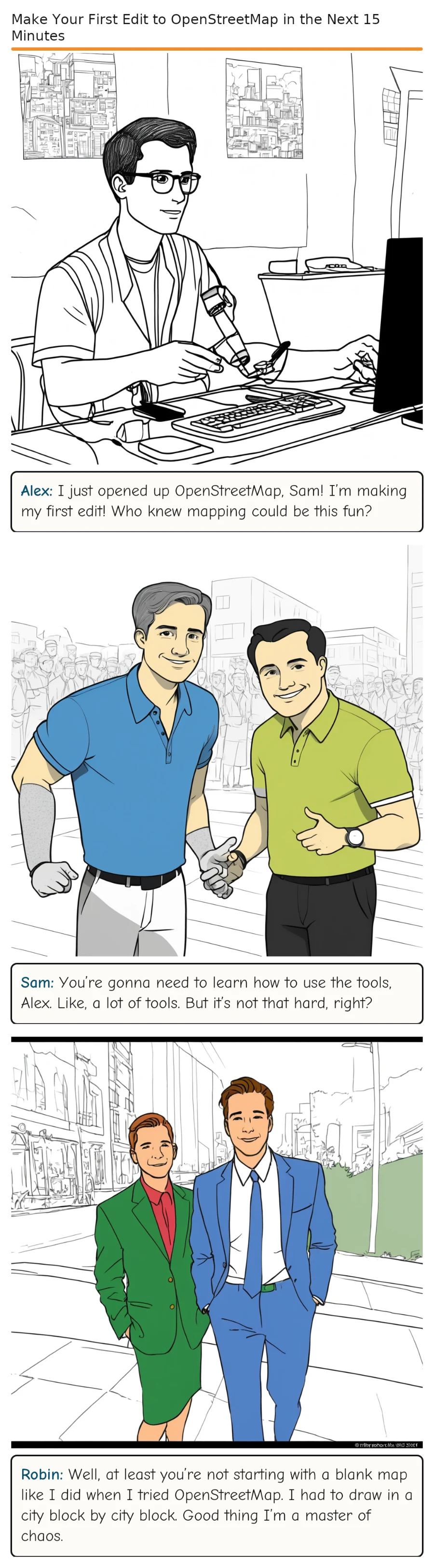 Make Your First Edit to OpenStreetMap in the Next 15 Minutes — comic strip