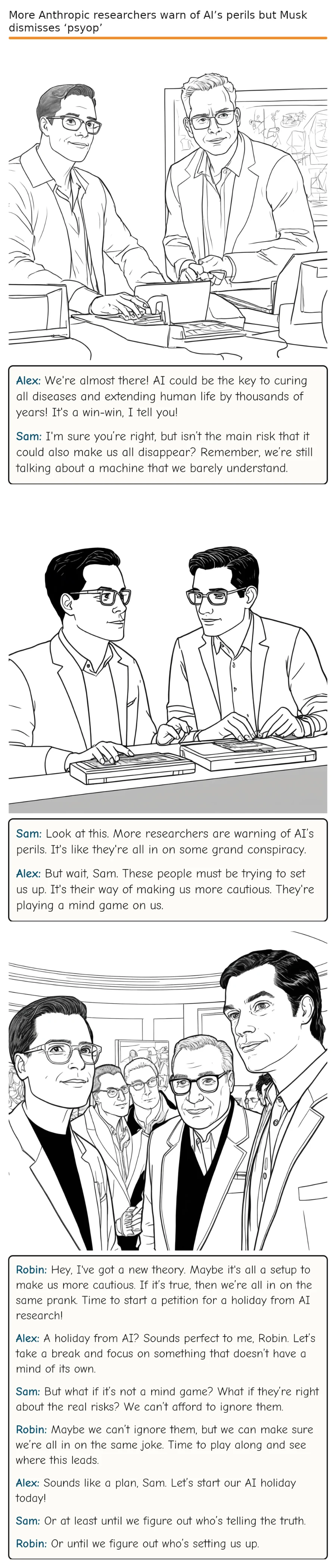 More Anthropic researchers warn of AI’s perils but Musk dismisses ‘psyop’ — comic strip