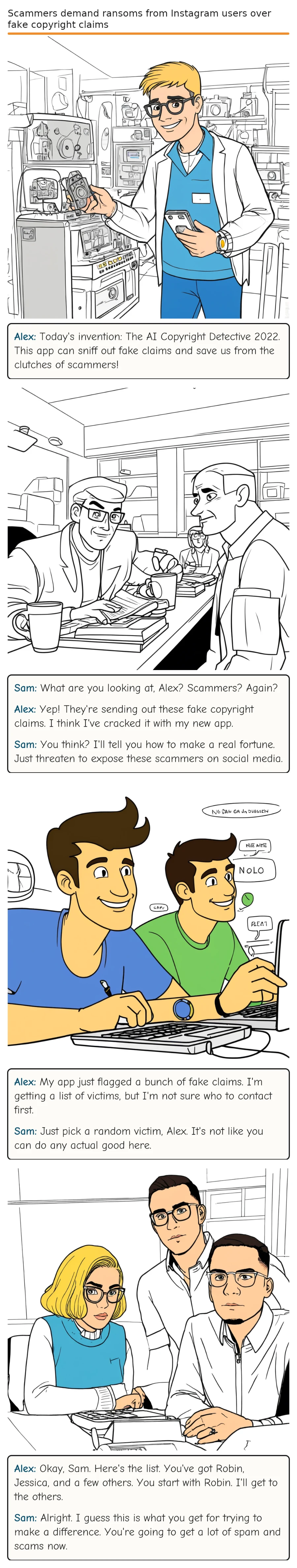 Scammers demand ransoms from Instagram users over fake copyright claims — comic strip